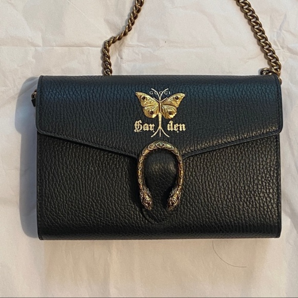 GUCCI Calfskin Garden Dionysus Chain Wallet Black - Picture 2 of 16